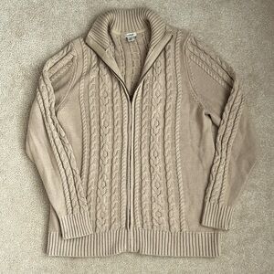 L.L. Bean Quarter Zip Cable Knit Sweater, Light Beige, XL